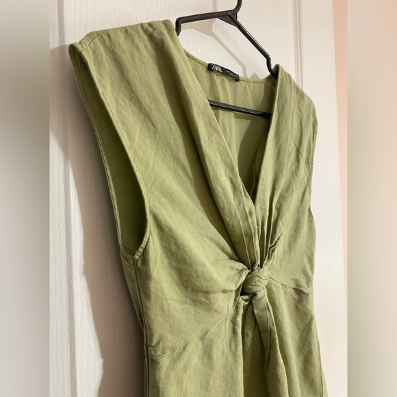 Zara Linen Blend Front Knot Slit Midi Lightweight Coastal Boho Dress Size Small - Picture 7 of 12